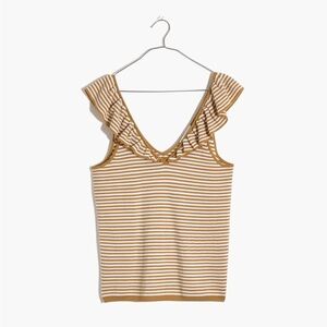 Madewell Camel Belhaven Ruffle Sweater Tank in Stripe